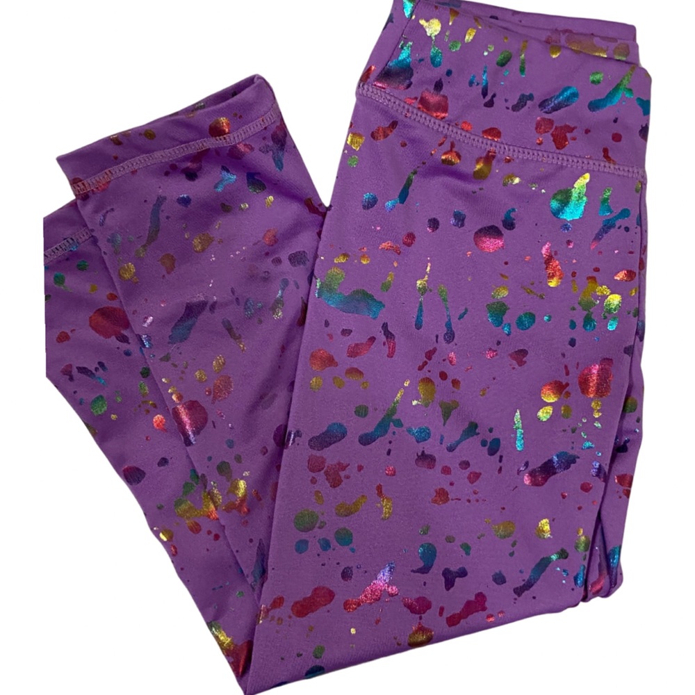 Pro Player Girls Purple Leggings Colorful Confetti Glitter Pattern Girls SZ 6
